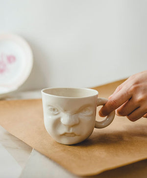 Porcelain Mug, Grumpy Face