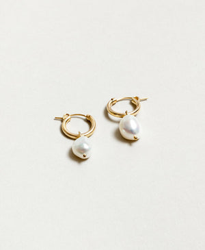 Small Pearl Hoops, Gold