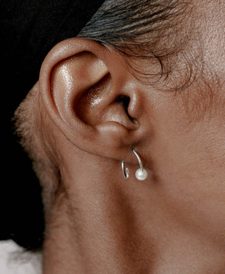 Swirl Pearl Earrings, Silver