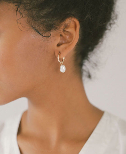 Small Pearl Hoops, Gold