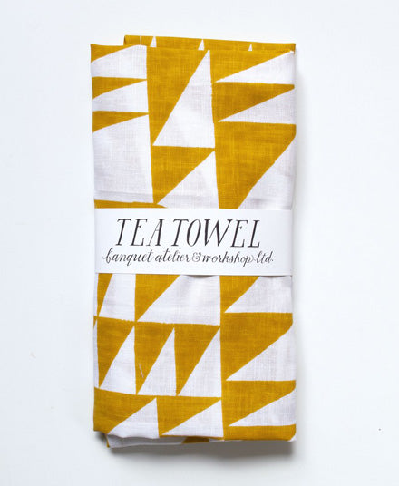Mustard Triangle Linen Tea Towel