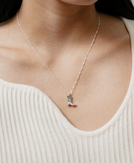Cowboy Boot Charm Necklace, Silver