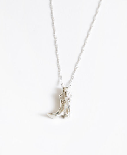 Cowboy Boot Charm Necklace, Silver