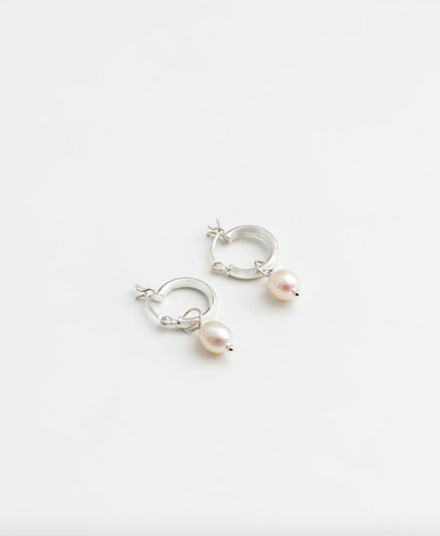 Small Pearl Hoops, Sterling Silver