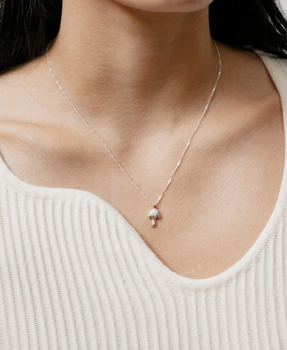 Mushroom Charm Necklace, Silver
